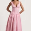 Abito midi A-line con fiocco in broderie anglaise Saidey in rosa tenue