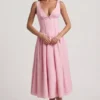 Abito midi A-line con fiocco in broderie anglaise Saidey in rosa tenue
