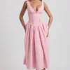 Abito midi A-line con fiocco in broderie anglaise Saidey in rosa tenue