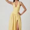Abito midi con scollo all’americana in modal con ricamo inglese Farrah, giallo limone Abito midi con scollo all’americana in modal con ricamo inglese Farrah, giallo limone