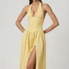 Abito midi con scollo all’americana in modal con ricamo inglese Farrah, giallo limone Abito midi con scollo all’americana in modal con ricamo inglese Farrah, giallo limone