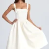 Abito midi drappeggiato con corpetto Marguerite in avorio