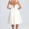 Abito midi drappeggiato con corpetto Marguerite in avorio
