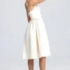 Abito midi drappeggiato con corpetto Marguerite in avorio