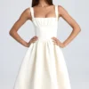 Abito midi drappeggiato con corpetto Marguerite in avorio