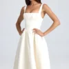 Abito midi drappeggiato con corpetto Marguerite in avorio