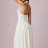 Abito midi-lungo con scollo all’americana in modal con ricamo inglese Farrah, bianco