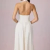 Abito midi-lungo con scollo all’americana in modal con ricamo inglese Farrah, bianco