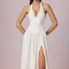 Abito midi-lungo con scollo all’americana in modal con ricamo inglese Farrah, bianco