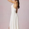 Abito midi-lungo con scollo all’americana in modal con ricamo inglese Farrah, bianco