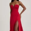 Abito midi svasato senza spalline in jersey slinky Joely, colore rosso vero