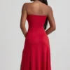 Abito midi svasato senza spalline in jersey slinky Joely, colore rosso vero