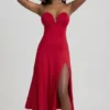 Abito midi svasato senza spalline in jersey slinky Joely, colore rosso vero