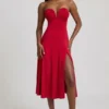 Abito midi svasato senza spalline in jersey slinky Joely, colore rosso vero