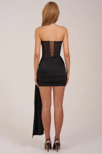 Abito mini a corsetto con allacciatura Norah Bandeau  in nero