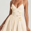 Abito mini a corsetto con applicazioni floreali e scollo all’americana Augusta in avorio