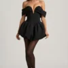 Abito mini a corsetto con spalle scoperte e orlo a palloncino a strati Jessamy in nero