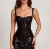 Abito mini A-line con corsetto peekaboo decorato Benedetta in zebrato nero Abito mini A-line con corsetto peekaboo decorato Benedetta in zebrato nero