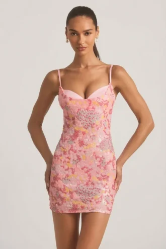 Abito mini aderente con canotta decorata Velena in rosa