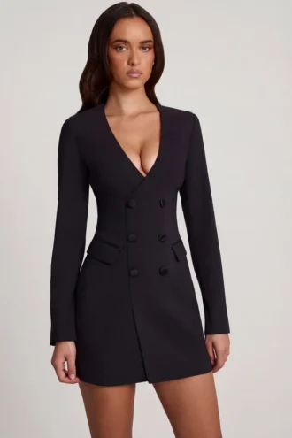 Abito mini blazer strutturato monopetto Samantae in nero
