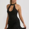Abito mini drappeggiato con corsetto decorato Ethelie in nero