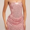 Abito mini drappeggiato senza spalline con decorazioni Mellie in rosa cipria