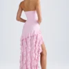 Abito senza spalline Diletta con bordi arricciati in rosa chiaro Abito senza spalline Diletta con bordi arricciati in rosa chiaro
