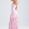 Abito senza spalline Diletta con bordi arricciati in rosa chiaro Abito senza spalline Diletta con bordi arricciati in rosa chiaro