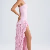 Abito senza spalline Diletta con bordi arricciati in rosa chiaro Abito senza spalline Diletta con bordi arricciati in rosa chiaro