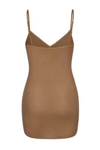 Abito slip mini Intimates in morbida rete con scollo a V color mandorla