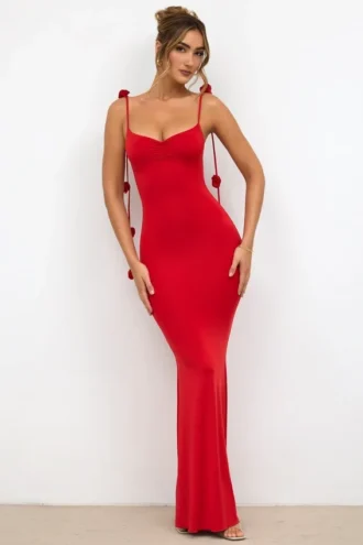 Aldona Abito da sera in jersey elasticizzato con dettagli a rosa in rosso scarlatto Aldona Abito da sera in jersey elasticizzato con dettagli a rosa in rosso scarlatto