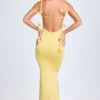 Aldona Abito lungo in jersey elasticizzato con applicazioni floreali in giallo pastello Aldona Abito lungo in jersey elasticizzato con applicazioni floreali in giallo pastello