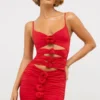 Aniela Abito corto in jersey elasticizzato con dettagli a rose in rosso scarlatto Aniela Abito corto in jersey elasticizzato con dettagli a rose in rosso scarlatto
