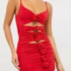 Aniela Abito corto in jersey elasticizzato con dettagli a rose in rosso scarlatto Aniela Abito corto in jersey elasticizzato con dettagli a rose in rosso scarlatto