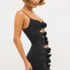 Aniela Vestito corto in jersey elasticizzato con dettagli a rosa e cut-out in nero Aniela Vestito corto in jersey elasticizzato con dettagli a rosa e cut-out in nero