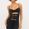 Aniela Vestito corto in jersey elasticizzato con dettagli a rosa e cut-out in nero Aniela Vestito corto in jersey elasticizzato con dettagli a rosa e cut-out in nero