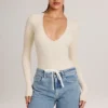 Body a maniche lunghe Elodie Modal Plunge in avorio Body a maniche lunghe Elodie Modal Plunge in avorio