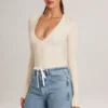 Body a maniche lunghe Elodie Modal Plunge in avorio Body a maniche lunghe Elodie Modal Plunge in avorio