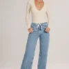 Body a maniche lunghe Elodie Modal Plunge in avorio Body a maniche lunghe Elodie Modal Plunge in avorio