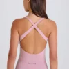 Body a strati con spalline incrociate in jersey di cotone elasticizzato, color malva Body a strati con spalline incrociate in jersey di cotone elasticizzato, color malva
