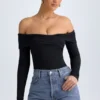Body Ceyln in TENCEL™ Modal con spalle scoperte e arricciature, colore nero Body Ceyln in TENCEL™ Modal con spalle scoperte e arricciature, colore nero