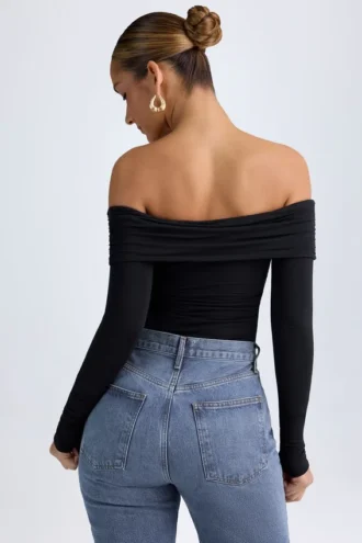 Body Ceyln in TENCEL™ Modal con spalle scoperte e arricciature, colore nero