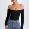 Body Ceyln in TENCEL™ Modal con spalle scoperte e arricciature, colore nero Body Ceyln in TENCEL™ Modal con spalle scoperte e arricciature, colore nero