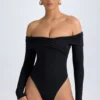 Body Ceyln in TENCEL™ Modal con spalle scoperte e arricciature, colore nero Body Ceyln in TENCEL™ Modal con spalle scoperte e arricciature, colore nero