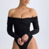Body Ceyln in TENCEL™ Modal con spalle scoperte e arricciature, colore nero Body Ceyln in TENCEL™ Modal con spalle scoperte e arricciature, colore nero