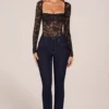 Body con lacci a maniche lunghe Letizia in nero