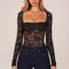Body con lacci a maniche lunghe Letizia in nero