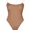 Body intimo con tanga e spalline invisibili in morbida rete, colore Miele Body intimo con tanga e spalline invisibili in morbida rete, colore Miele