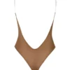 Body intimo in morbida rete con tanga e spalline invisibili, colore mandorla Body intimo in morbida rete con tanga e spalline invisibili, colore mandorla