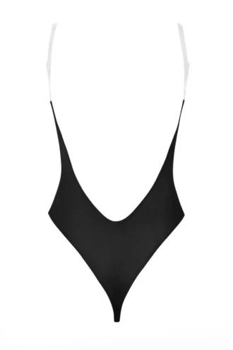 Body intimo in morbida rete con tanga e spalline invisibili, colore nero